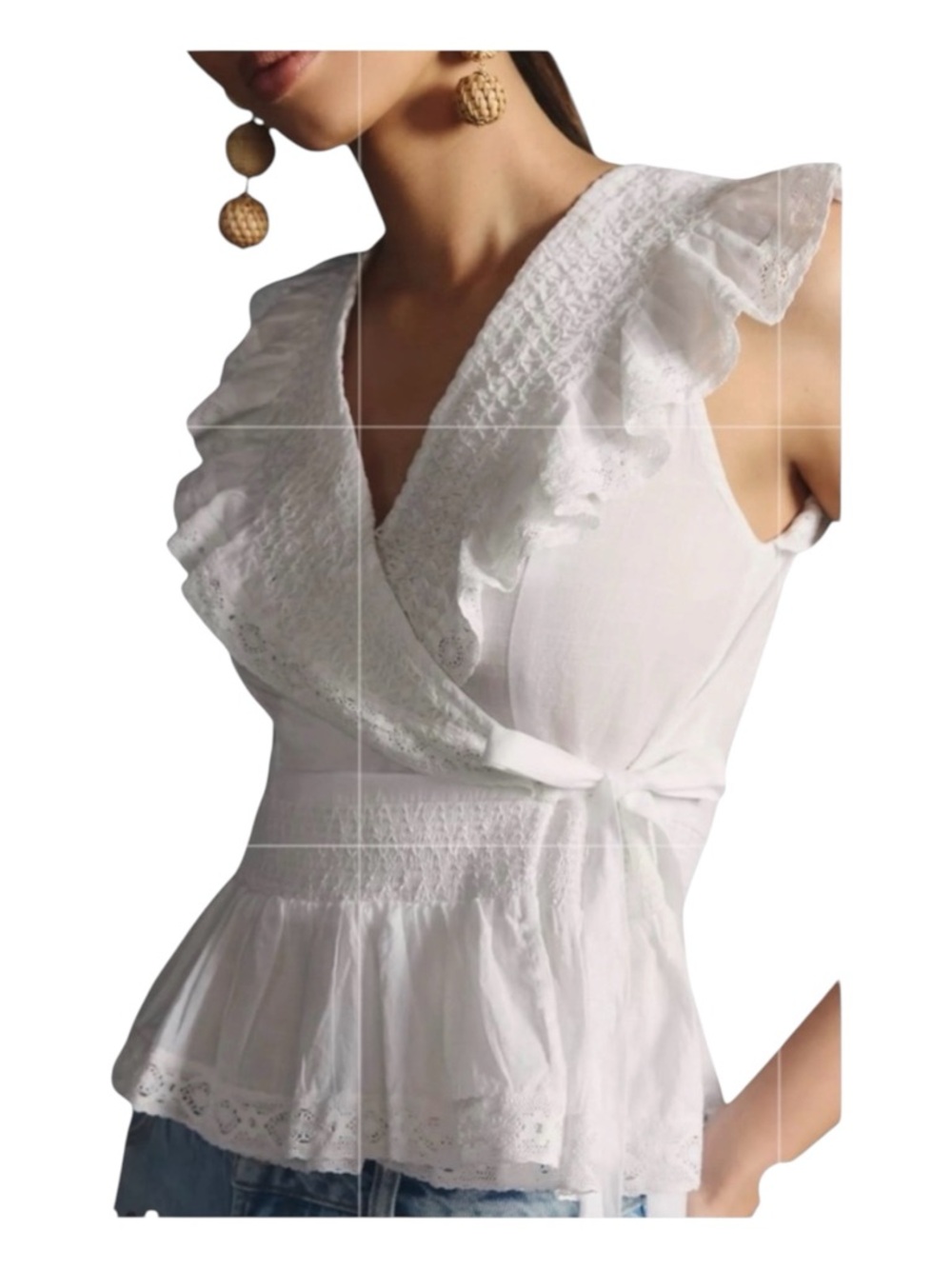 ANTHROPOLOGIE Deep-V Ruffled Blouse, Size S.